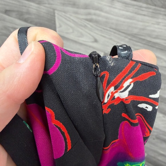 David Meister Halter Asymmetrical Dress Women's 10 Black Pink Floral Sleeveless - Picture 12 of 15